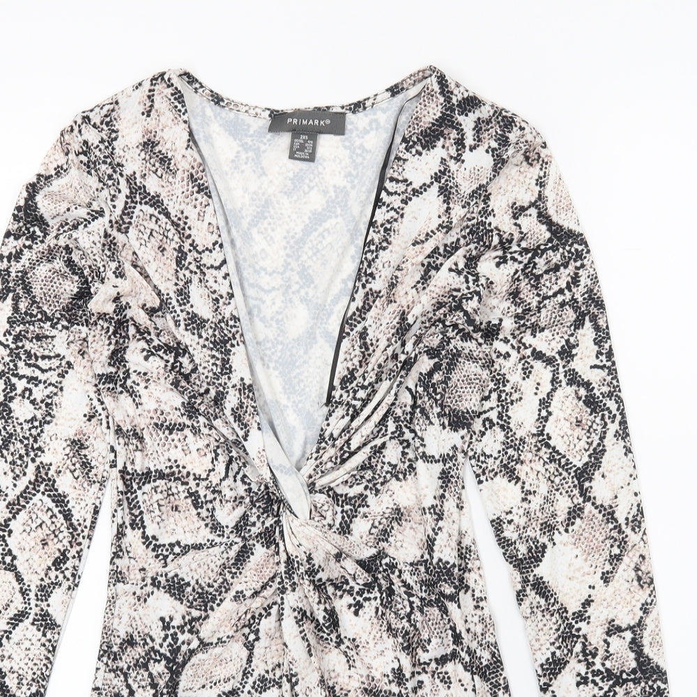 Primark Womens Grey Animal Print  Basic T-Shirt Size 2XS  - Bodysuit