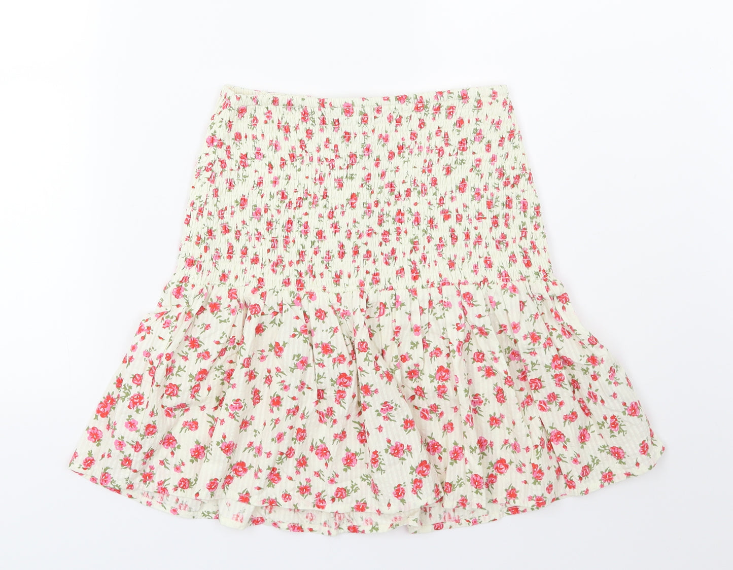 Primark Womens Ivory Floral  Flare Skirt Size 4