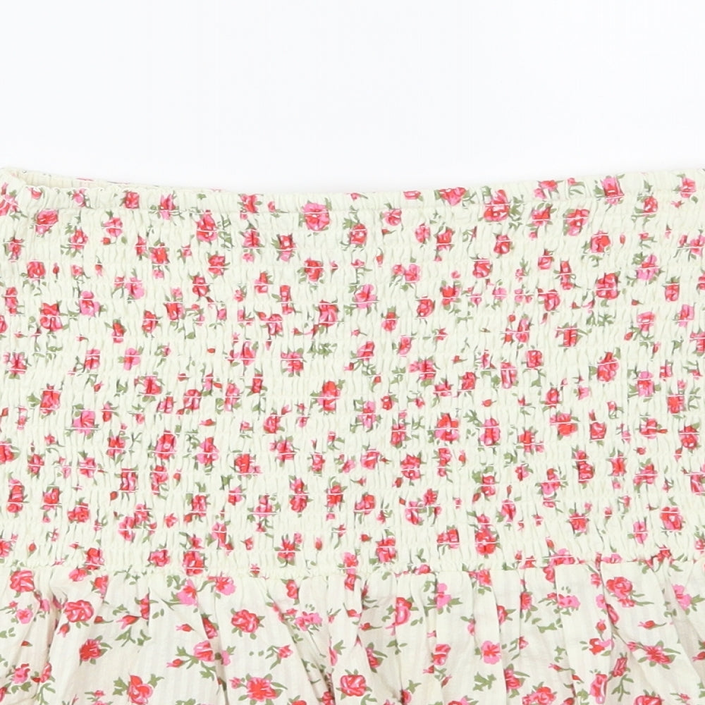 Primark Womens Ivory Floral  Flare Skirt Size 4