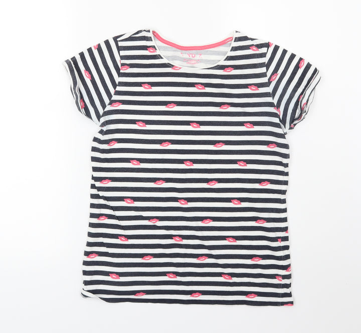 Young Dimension Girls Blue Striped Jersey Basic T-Shirt Size 12-13 Years