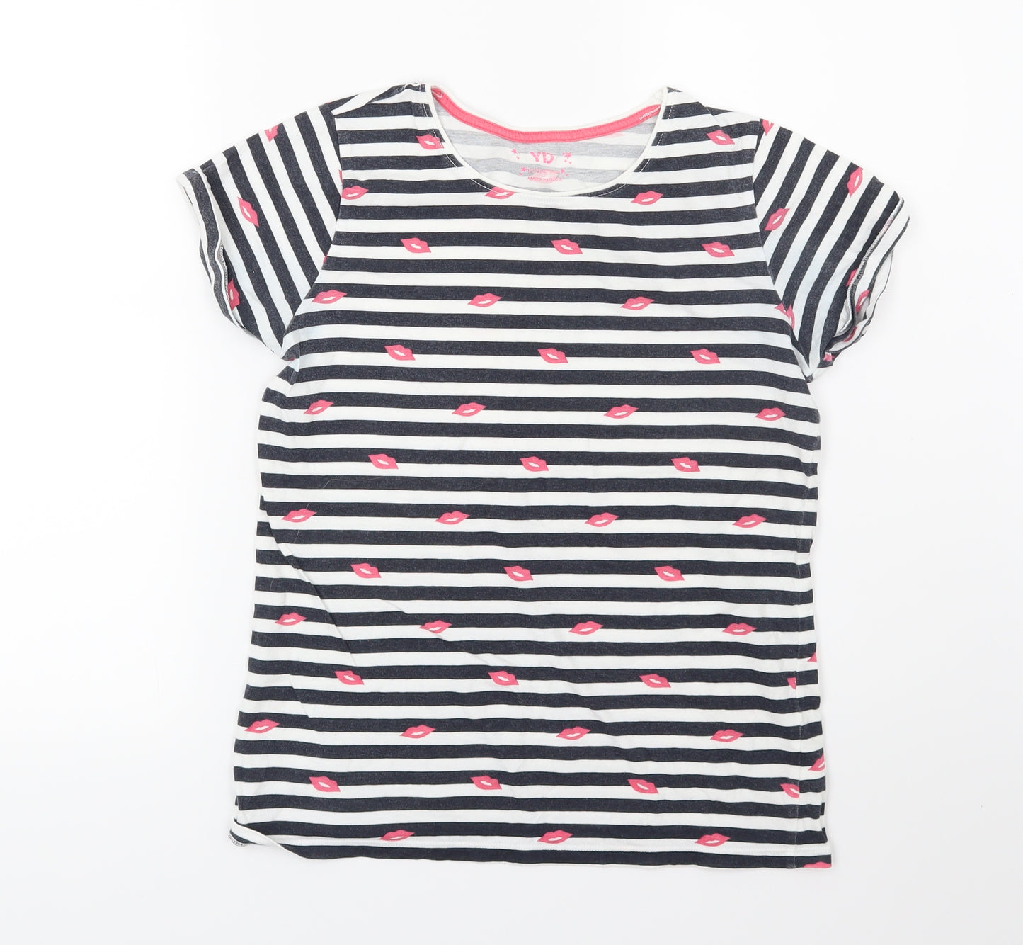 Young Dimension Girls Blue Striped Jersey Basic T-Shirt Size 12-13 Years