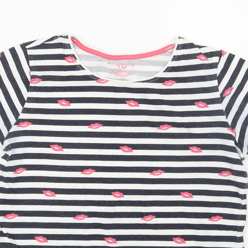 Young Dimension Girls Blue Striped Jersey Basic T-Shirt Size 12-13 Years