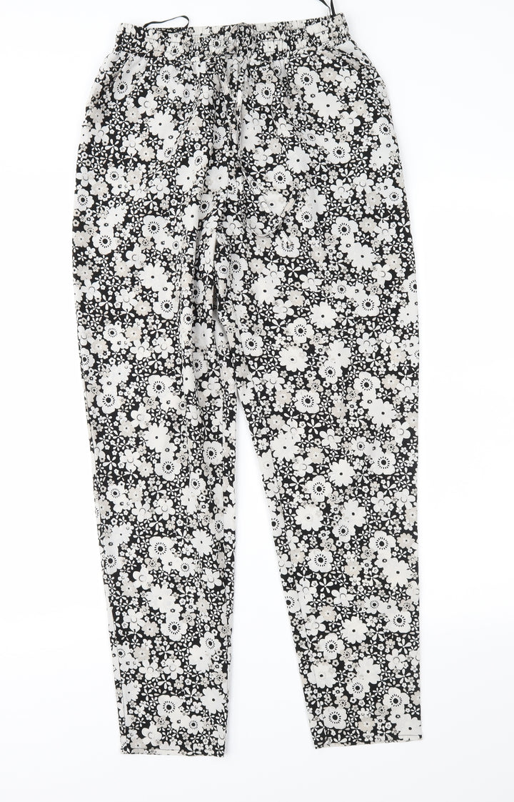 F&F Womens Black Floral  Trousers  Size 8 L28 in