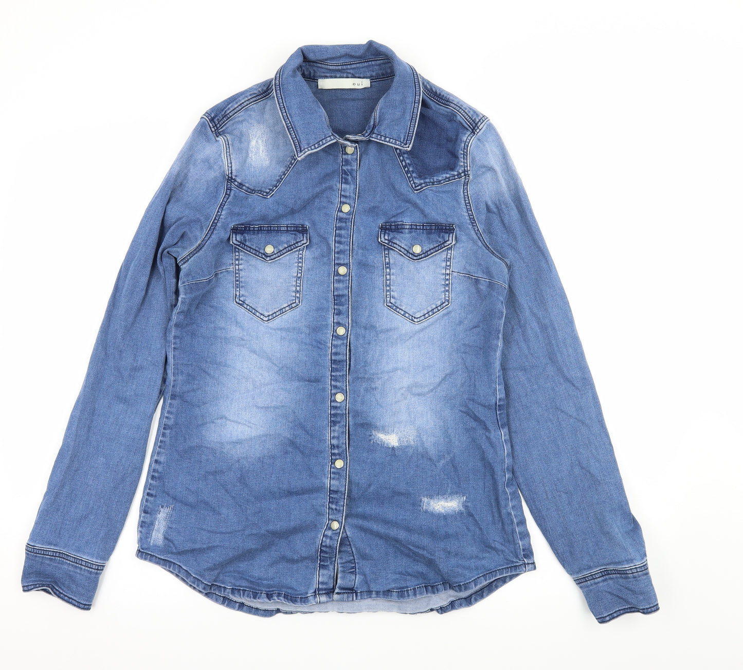 Oui Womens Blue  Denim Basic Button-Up Size 12