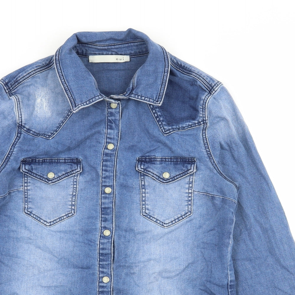 Oui Womens Blue  Denim Basic Button-Up Size 12
