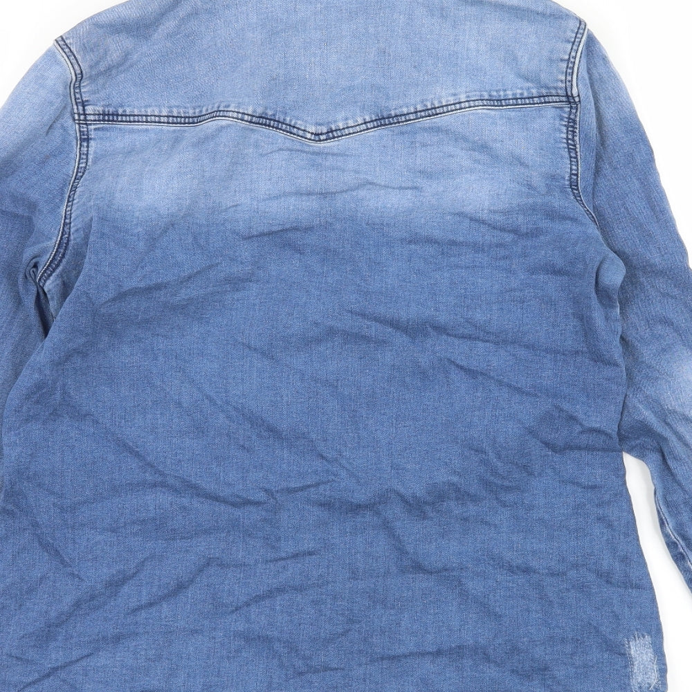 Oui Womens Blue  Denim Basic Button-Up Size 12