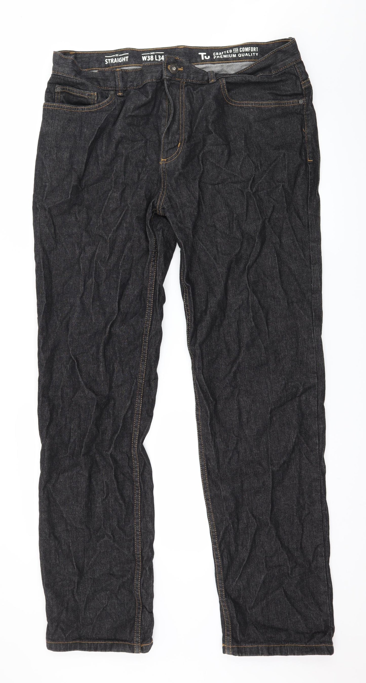 TU Mens Grey  Denim Straight Jeans Size 38 in L34 in