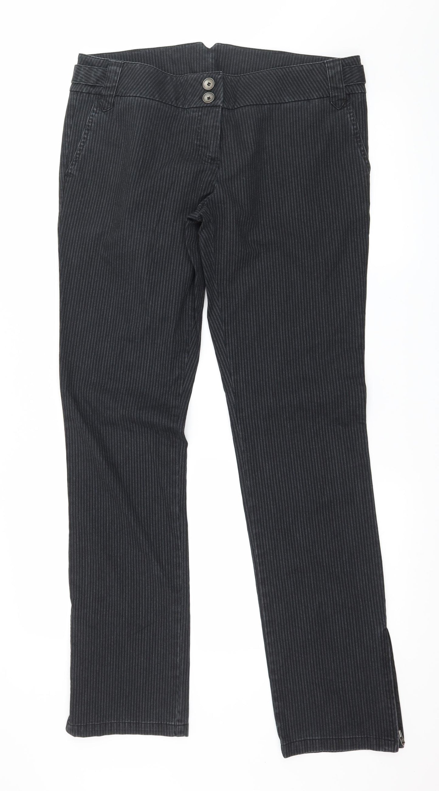 Marks and Spencer Womens Grey Striped Denim Straight Jeans Size 14 L32 in