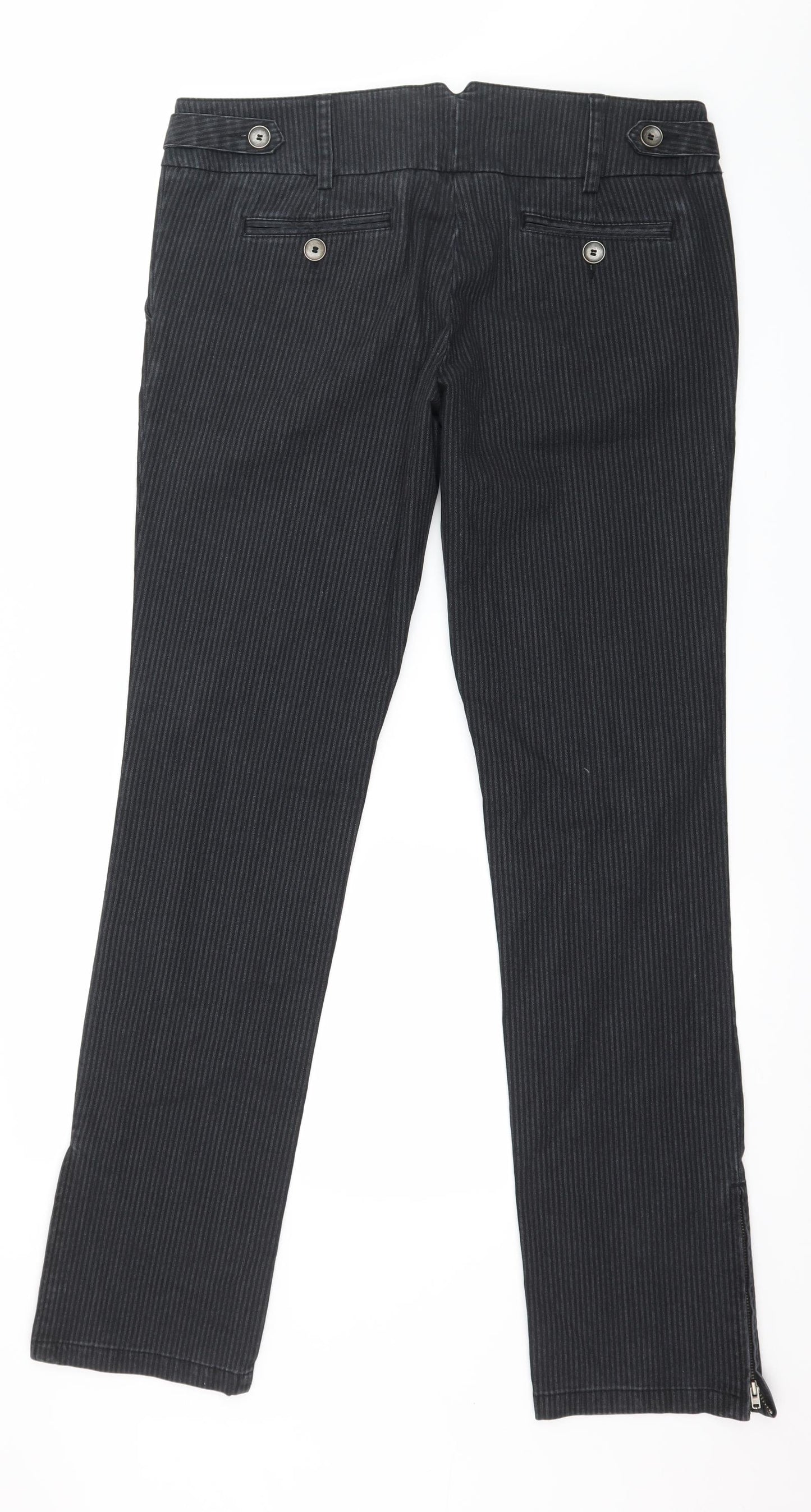 Marks and Spencer Womens Grey Striped Denim Straight Jeans Size 14 L32 in