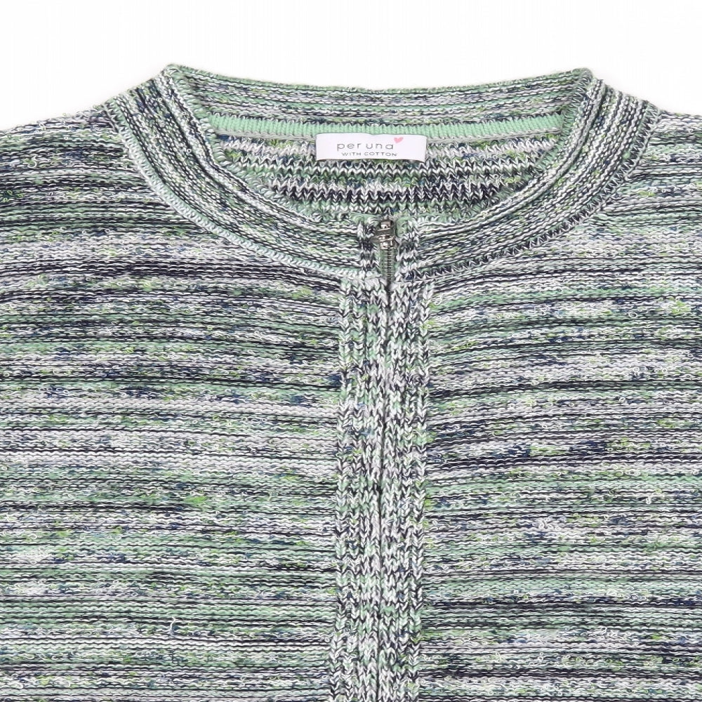 Per Una Womens Green Striped Knit Cardigan Jumper Size 18