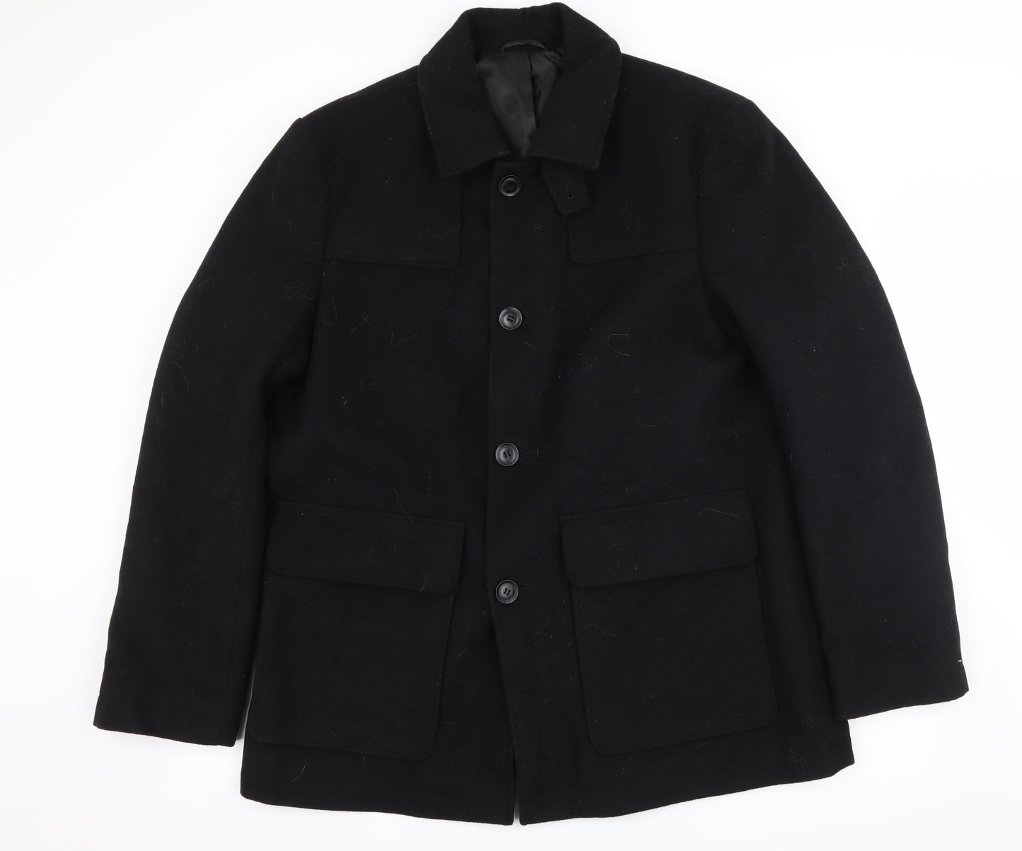 TU Mens Black   Pea Coat Coat Size L