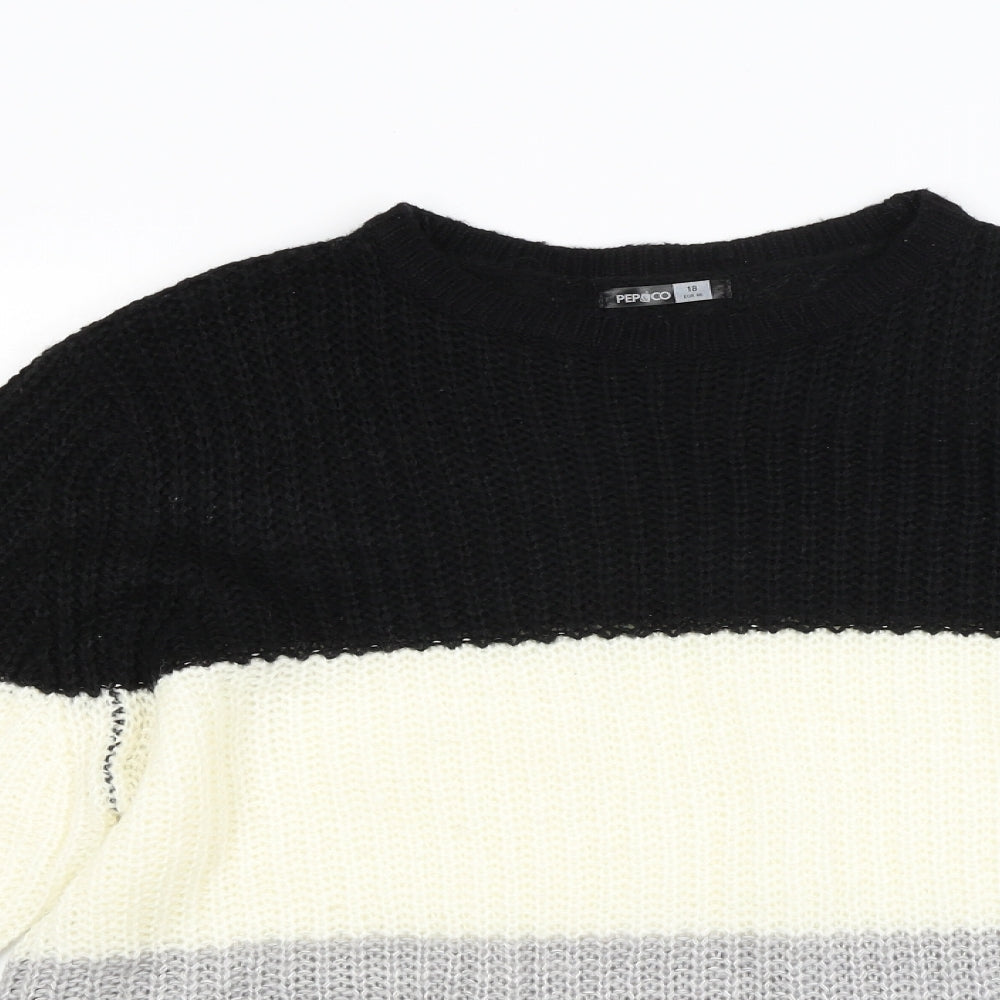 Pep&co Womens Black Striped Knit Pullover Jumper Size 18