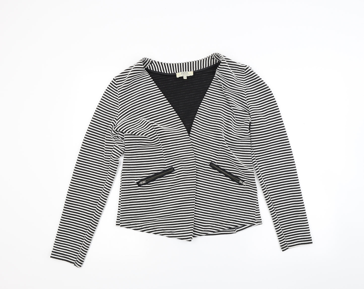 Papaya Womens White Striped  Jacket Coat Size 12