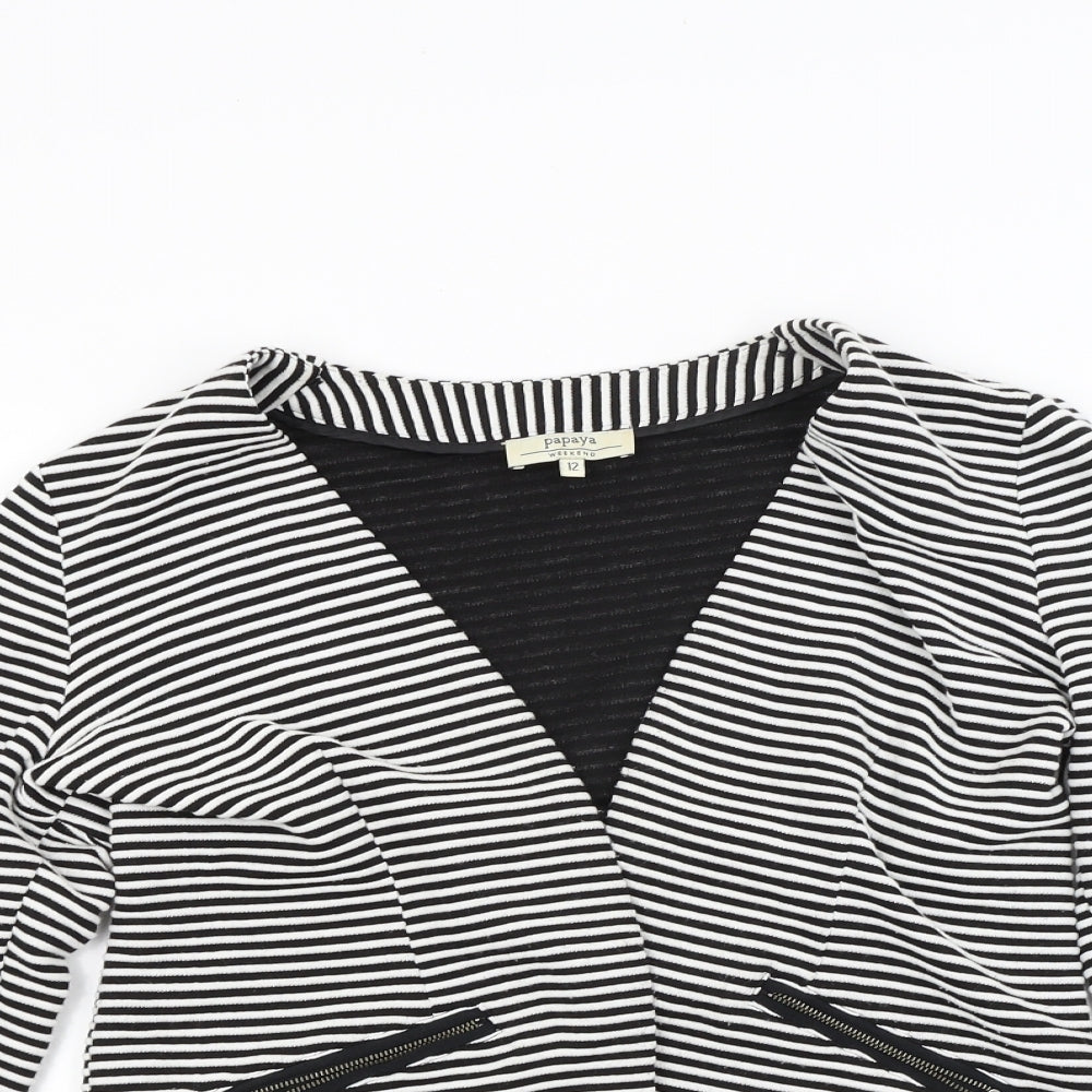 Papaya Womens White Striped  Jacket Coat Size 12