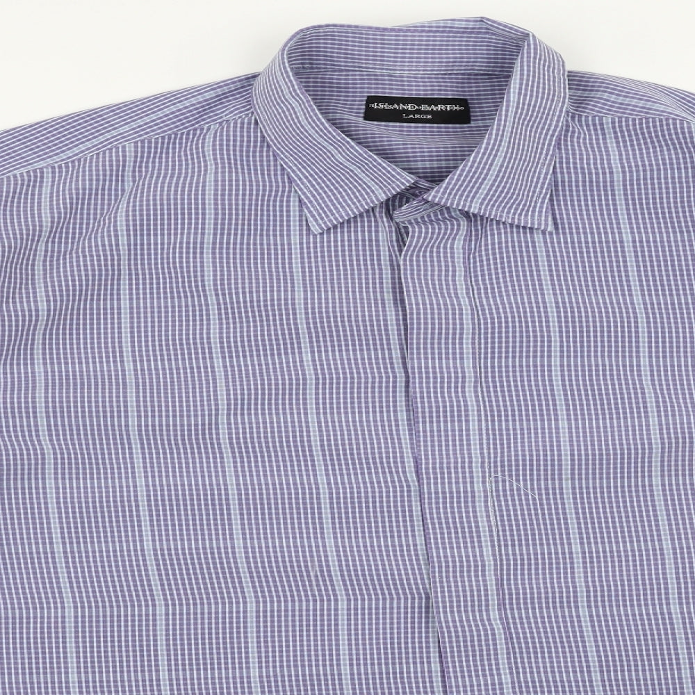 Island Earth Mens Blue Check   Button-Up Size L