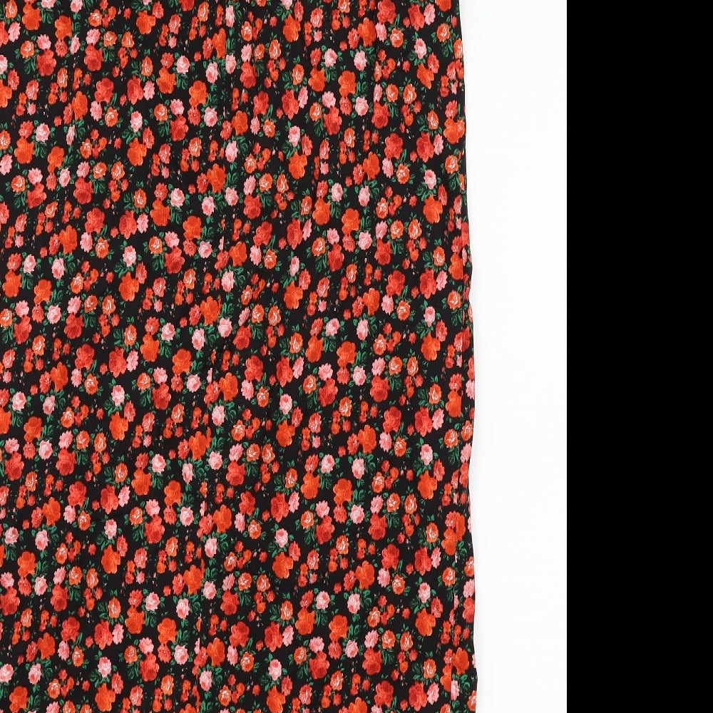 Primark Womens Black Floral  A-Line Skirt Size 8
