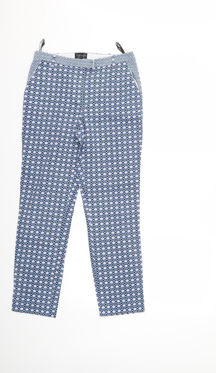 Topshop Womens Blue Geometric Trousers Size 10 L27 in