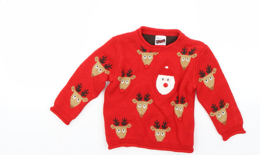 Front view of George boys’ red jumper, size 2, years