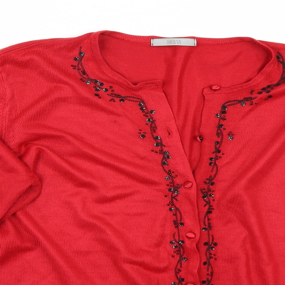 Marks and Spencer Womens Red   Cardigan Jumper Size 14
