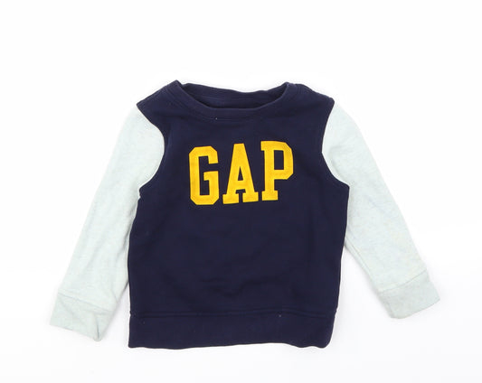 Front view of Gap boys’ blue pullover sweatshirt, size 3, years