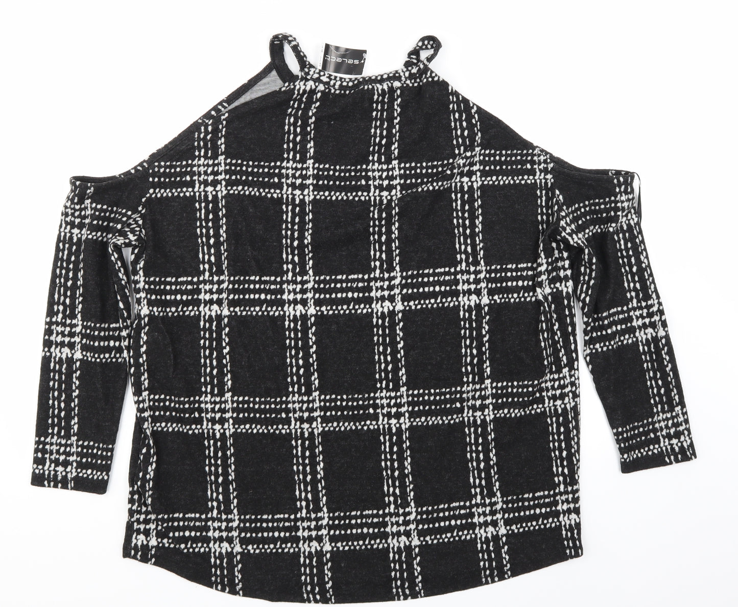 Select Womens Black Check  Basic T-Shirt Size 16