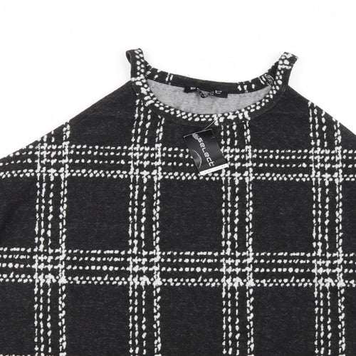 Select Womens Black Check  Basic T-Shirt Size 16
