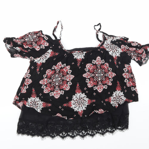 Select Womens Black Floral  Basic Blouse Size 12