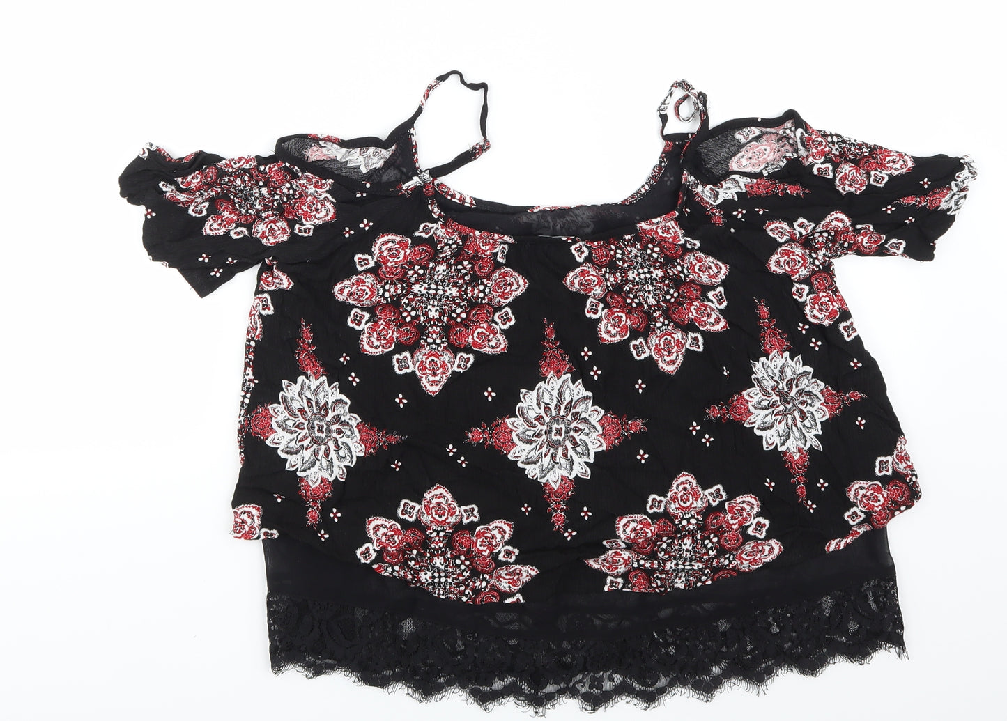 Select Womens Black Floral  Basic Blouse Size 12