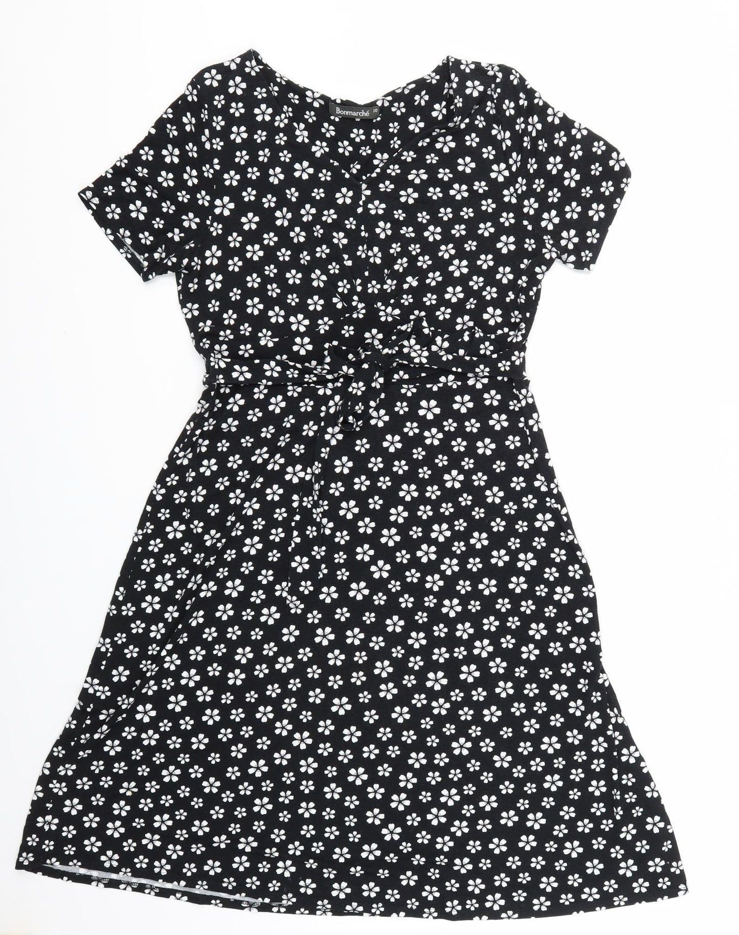 Bonmarché Womens Black Floral  Skater Dress  Size 10