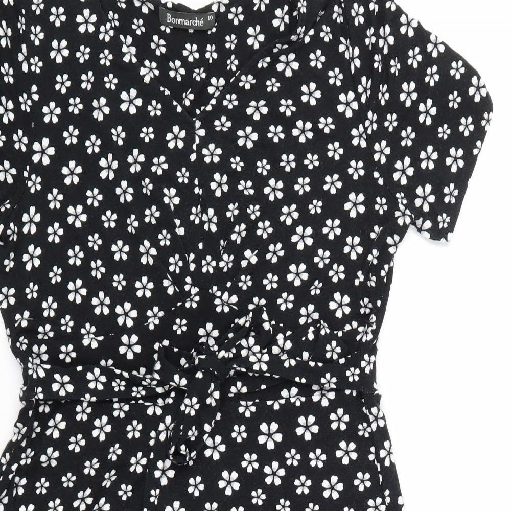 Bonmarché Womens Black Floral  Skater Dress  Size 10