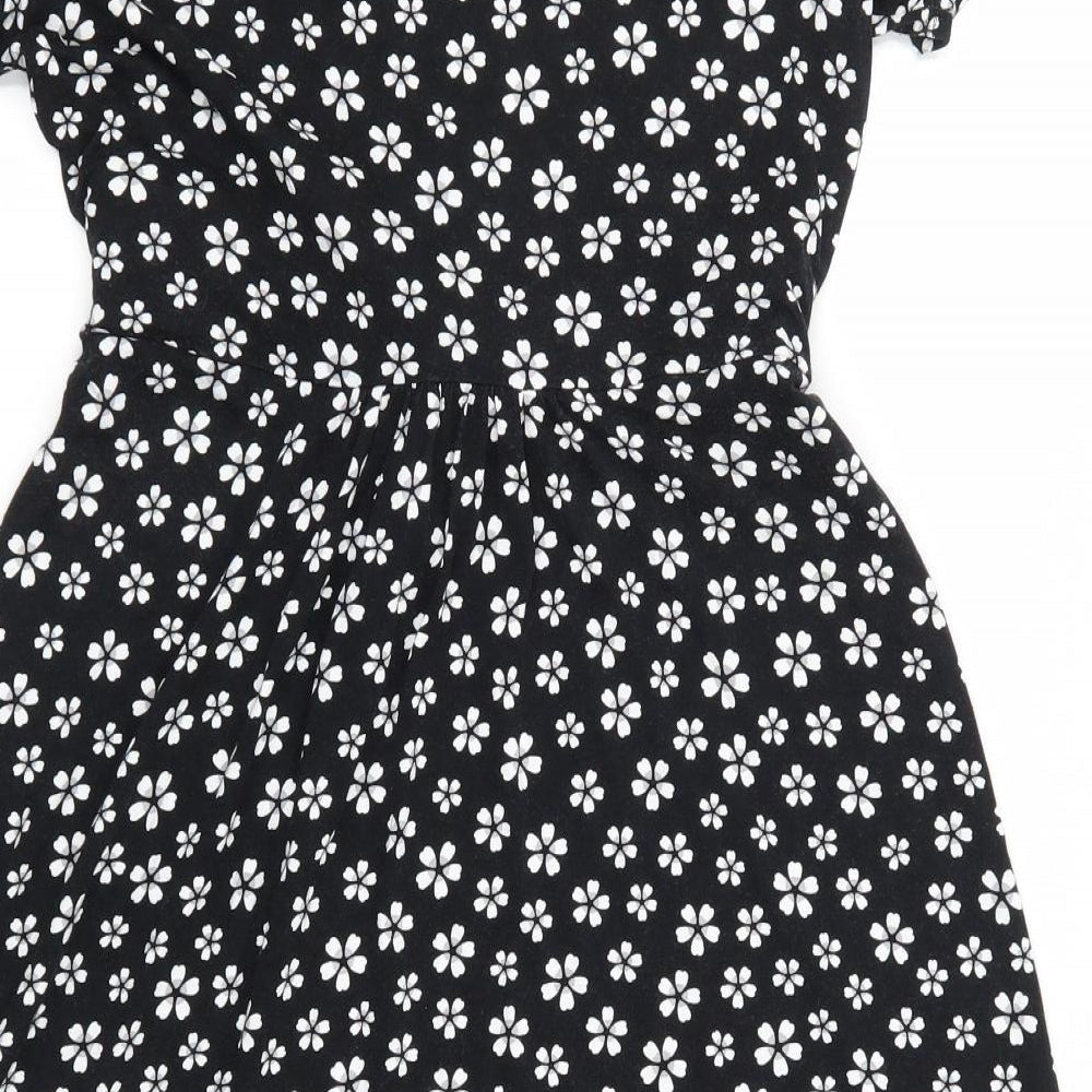 Bonmarché Womens Black Floral  Skater Dress  Size 10