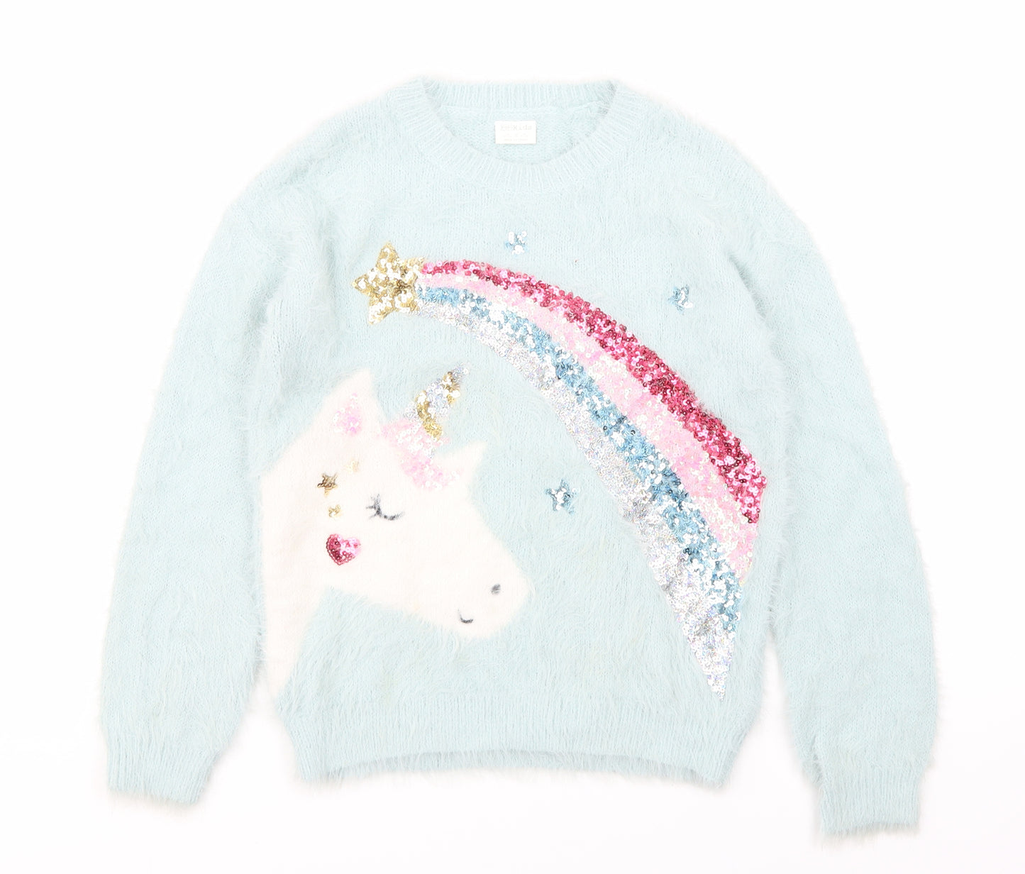 F&F Girls Blue Animal Print  Pullover Sweatshirt Size 9-10 Years