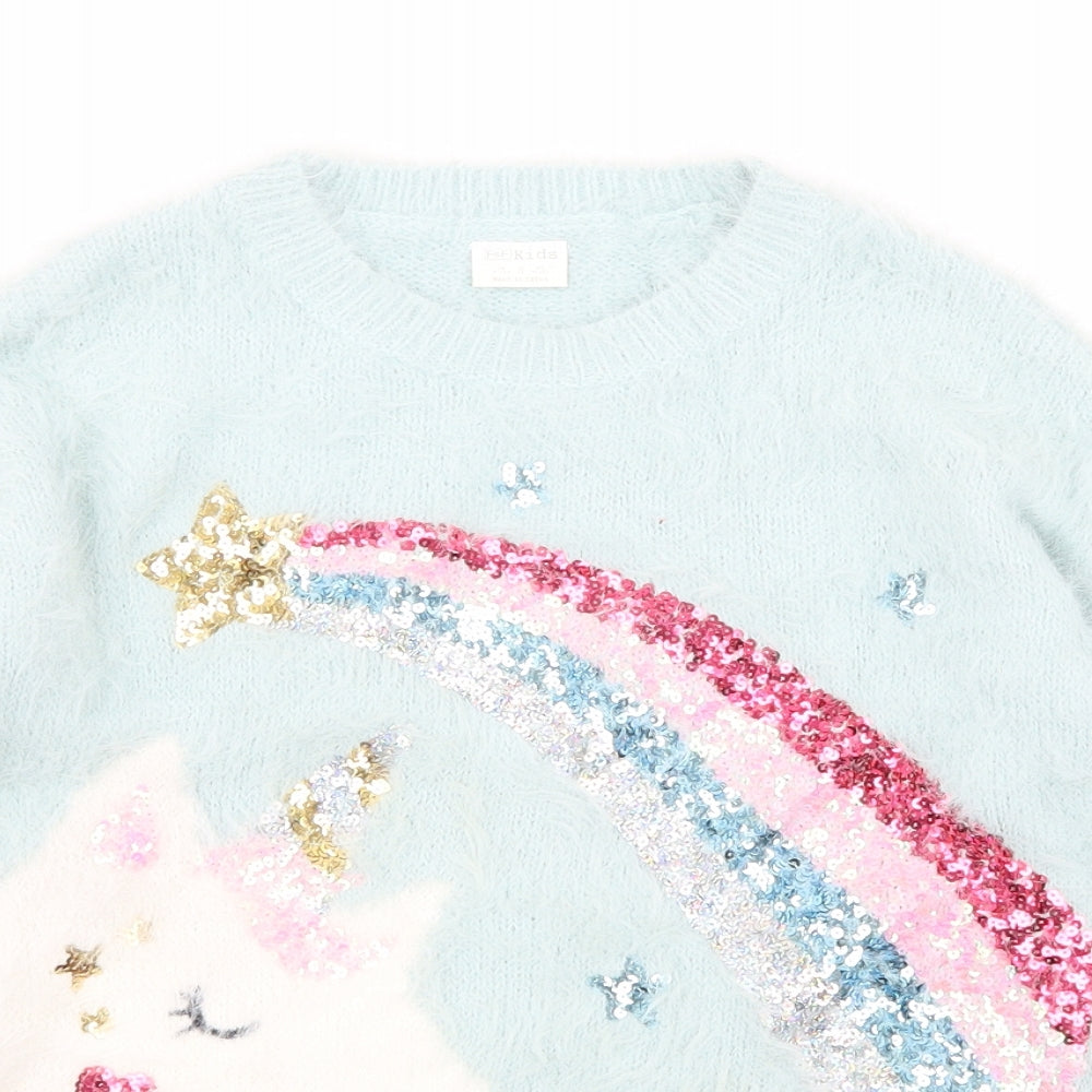F&F Girls Blue Animal Print  Pullover Sweatshirt Size 9-10 Years
