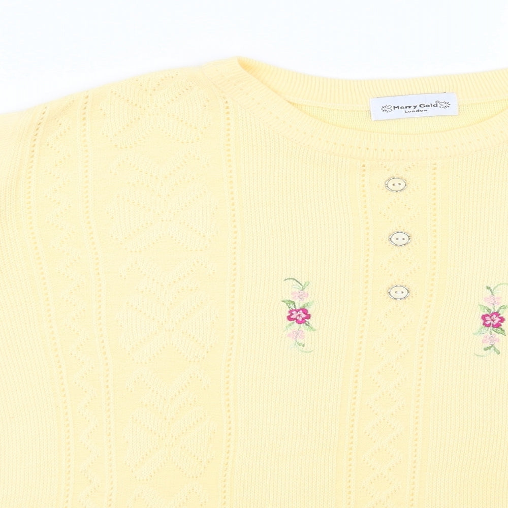 Merry Gold Womens Yellow Floral  Basic T-Shirt Size M