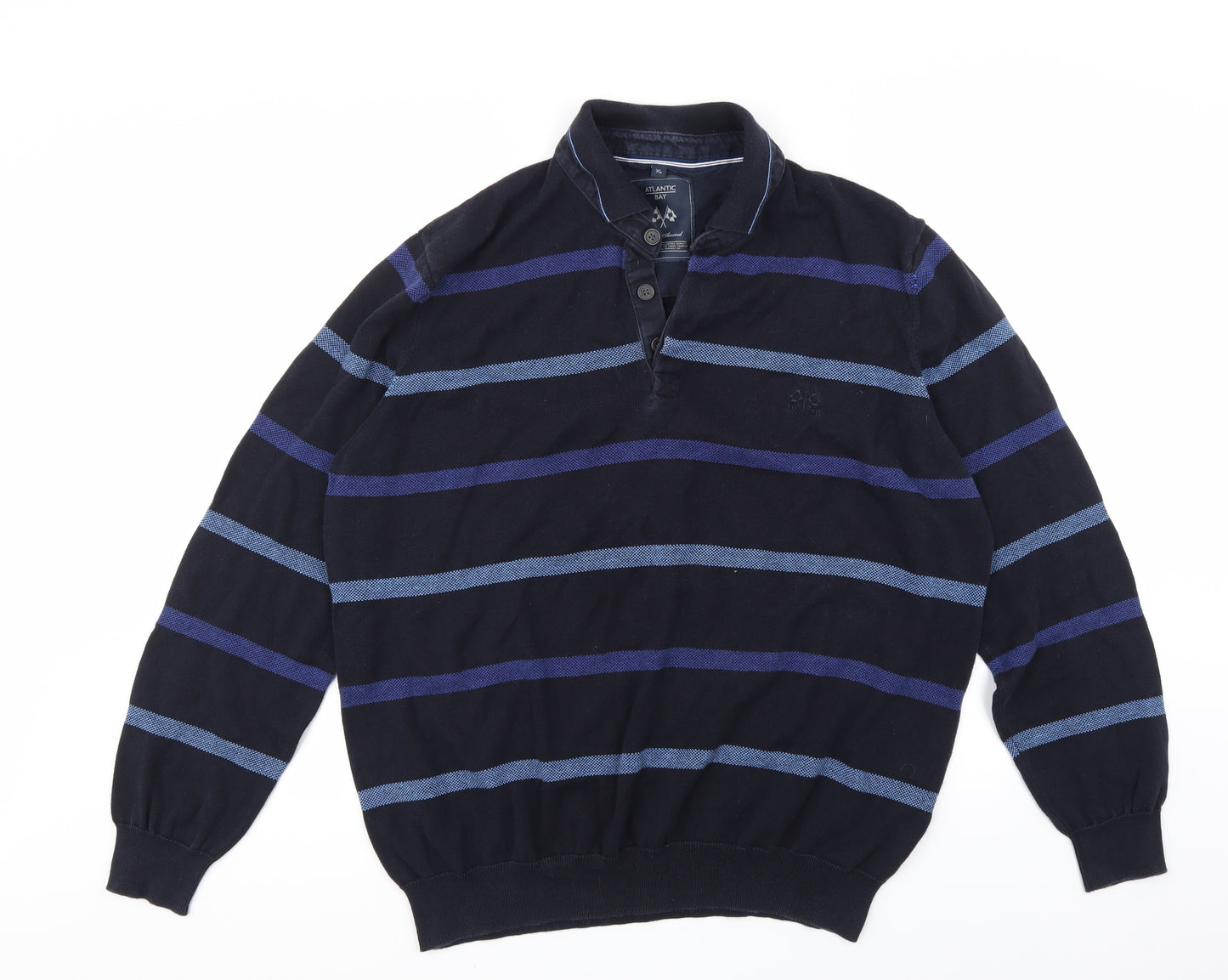Atlantic Bay Womens Blue Striped  Pullover Jumper Size XL
