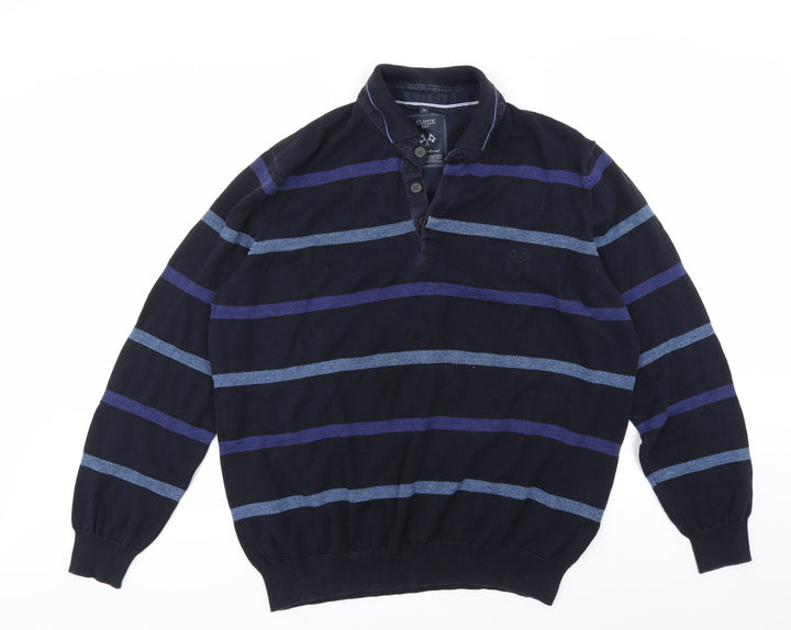Atlantic Bay Womens Blue Striped  Pullover Jumper Size XL