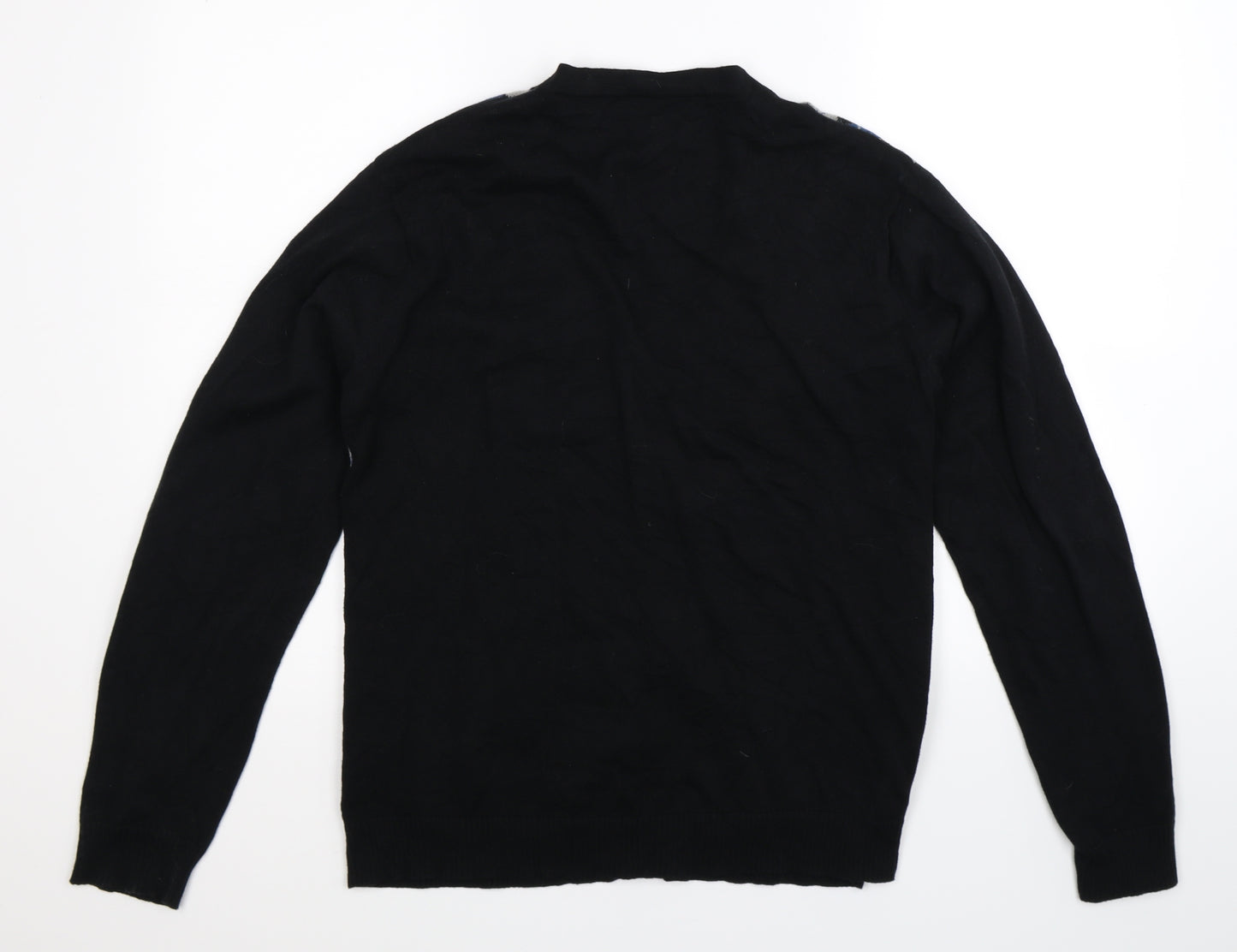 Retrofit Mens Black Check Knit Cardigan Jumper Size M