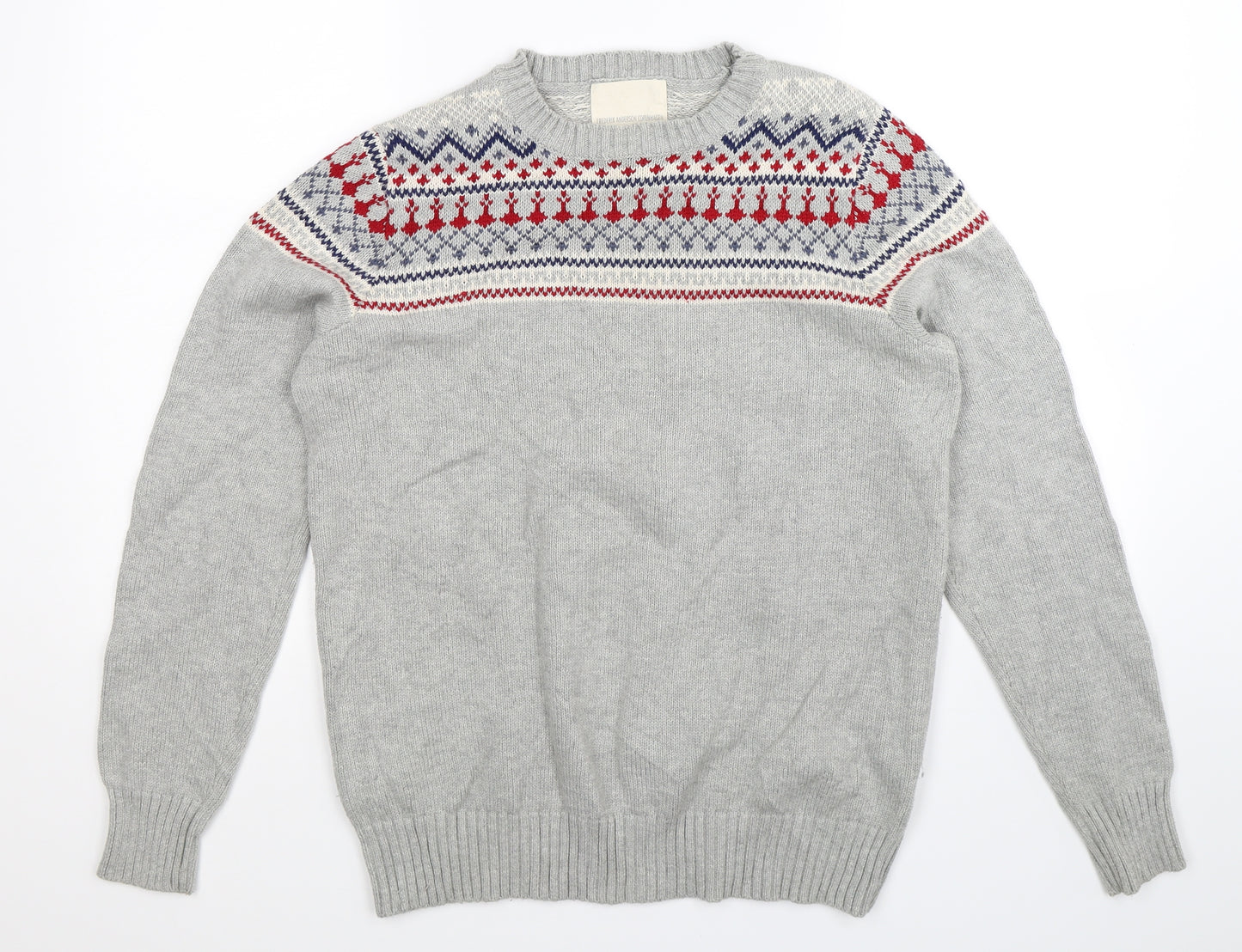 Frederik Anderson Mens Grey Geometric Knit Pullover Jumper Size M