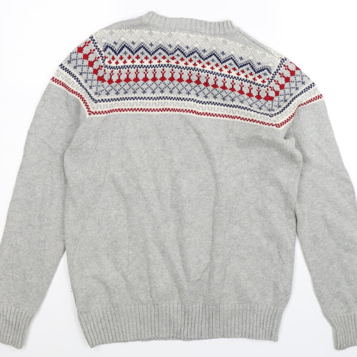 Frederik Anderson Mens Grey Geometric Knit Pullover Jumper Size M