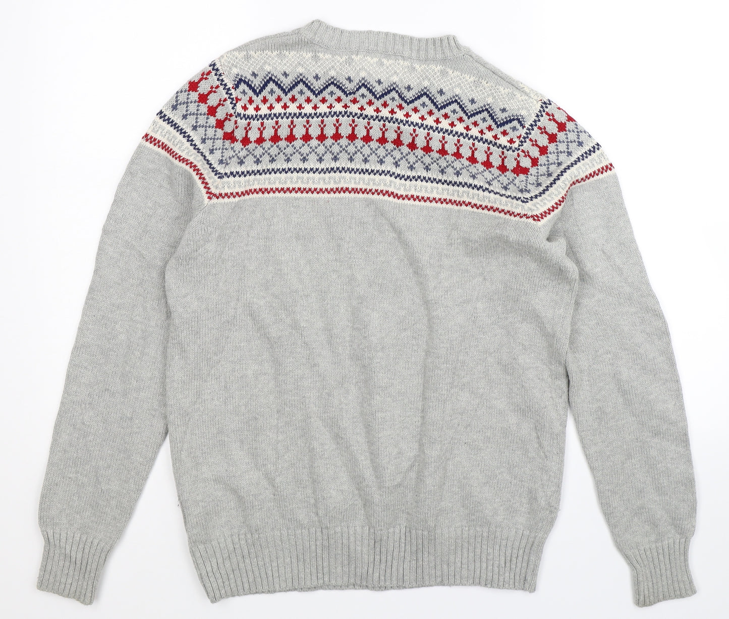 Frederik Anderson Mens Grey Geometric Knit Pullover Jumper Size M