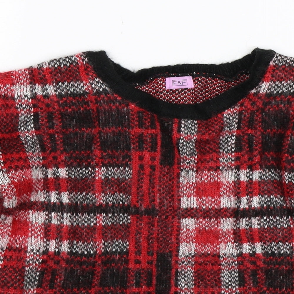 F&F Girls Multicoloured Check Knit Pullover Jumper Size 10-11 Years