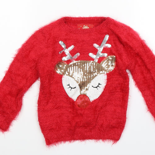 Primark Girls Red  Knit Pullover Jumper Size 5-6 Years