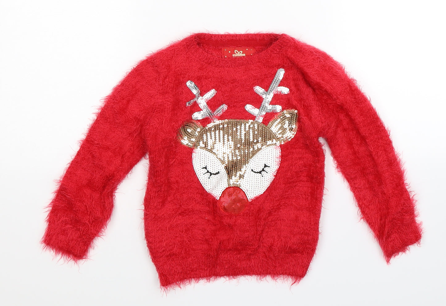 Primark Girls Red  Knit Pullover Jumper Size 5-6 Years