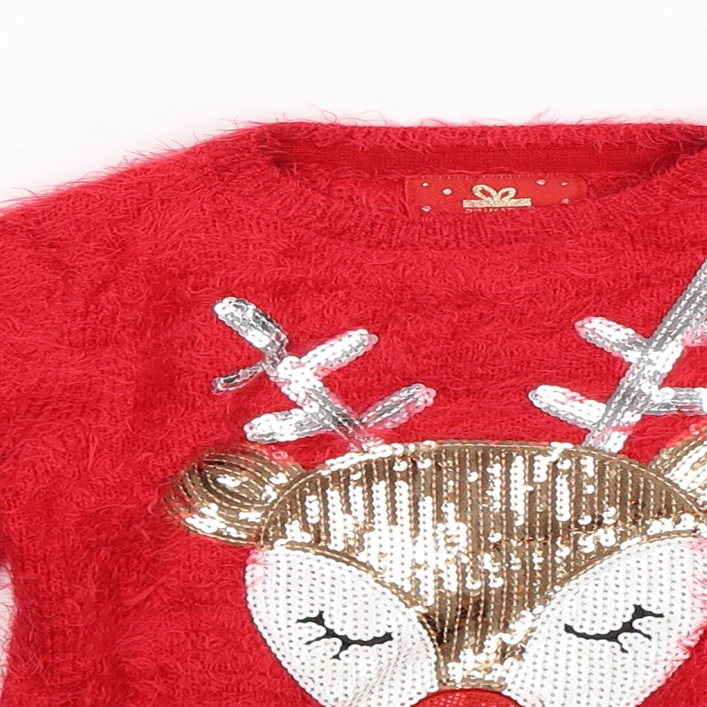 Primark Girls Red  Knit Pullover Jumper Size 5-6 Years