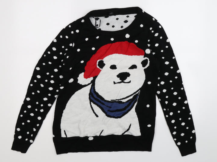 bonprix Womens Black Knit Pullover Jumper Size S - Christmas