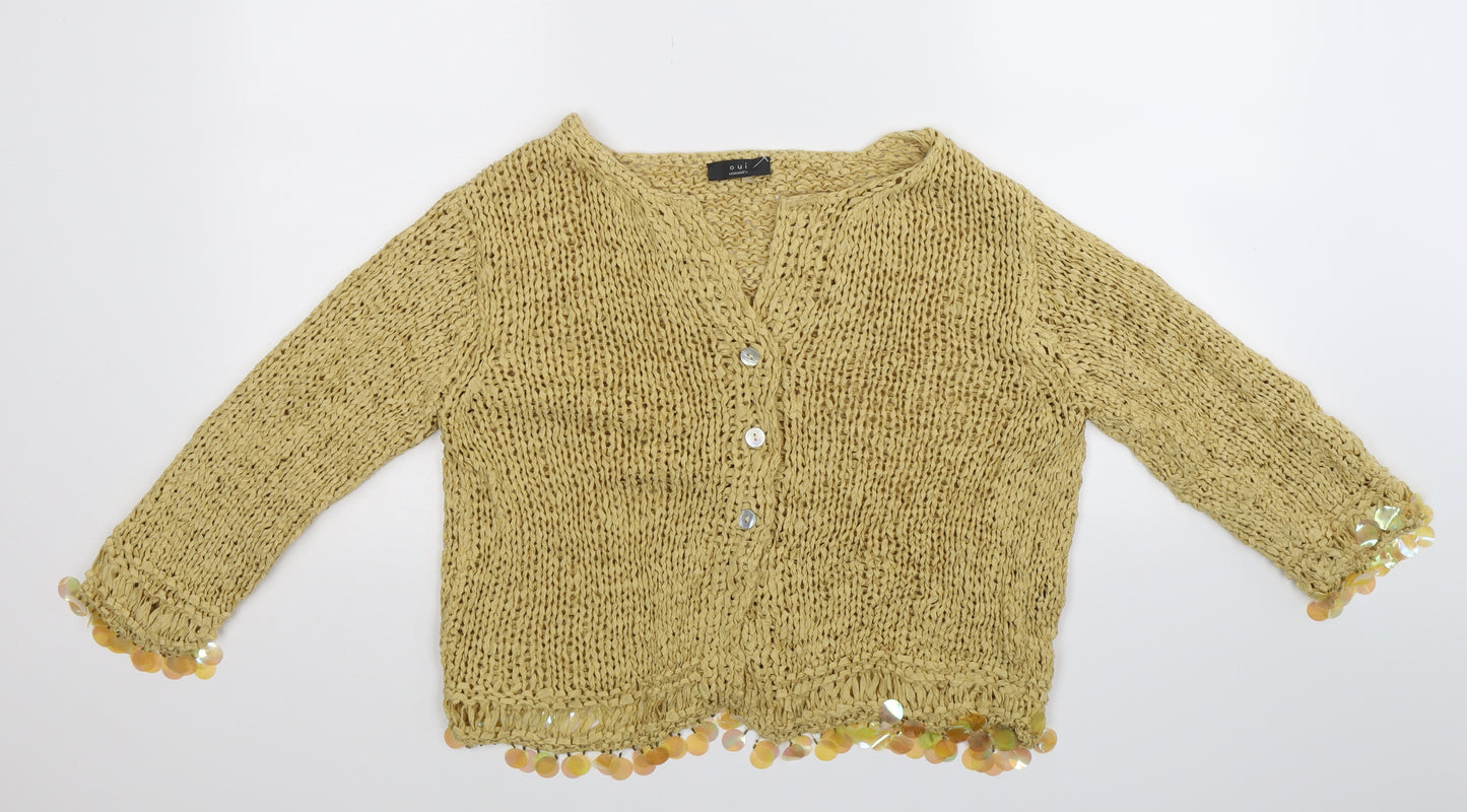 Oui Womens Beige  Knit Cardigan Jumper Size M