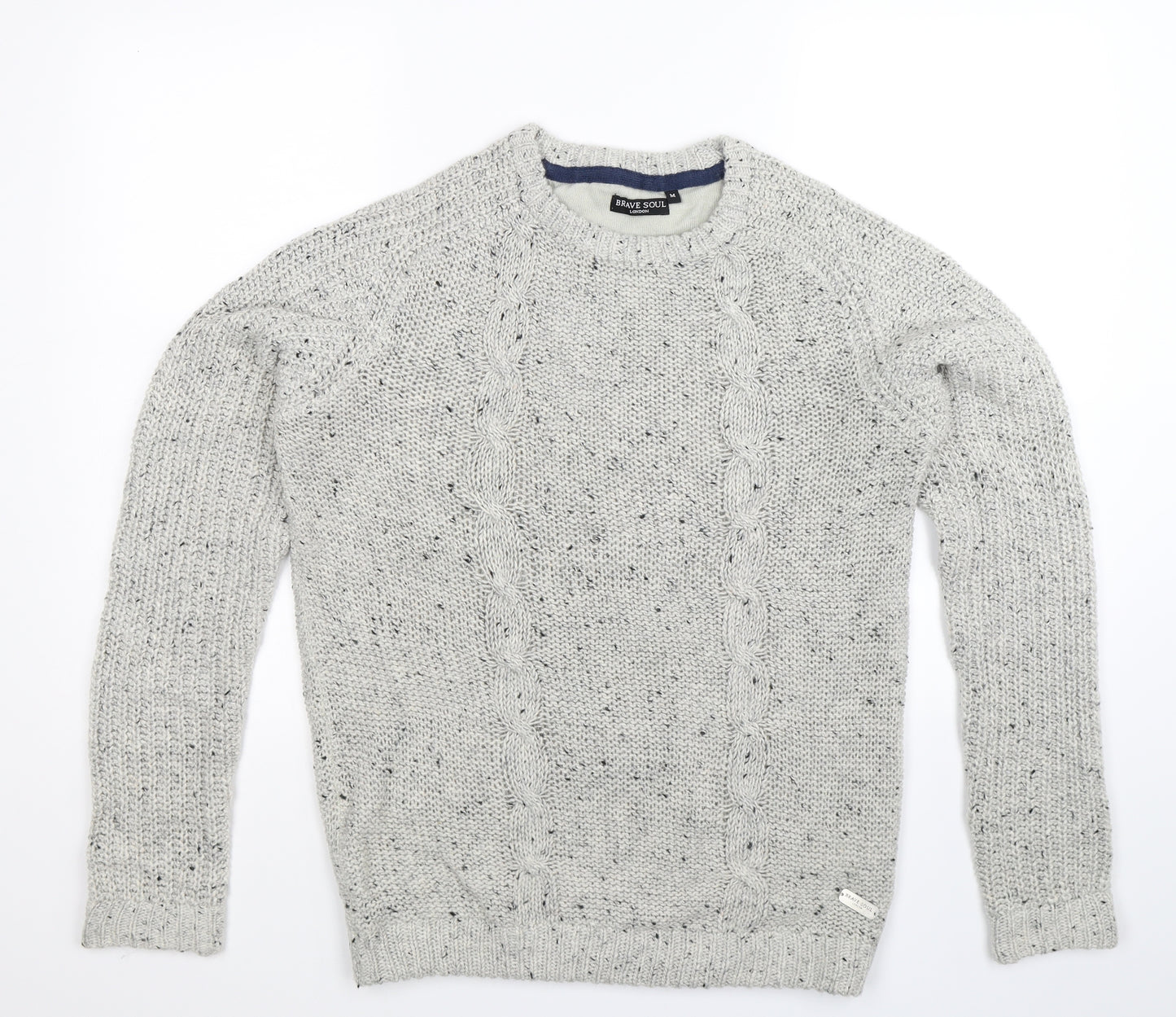 Brave Soul Mens Grey  Knit Pullover Jumper Size M