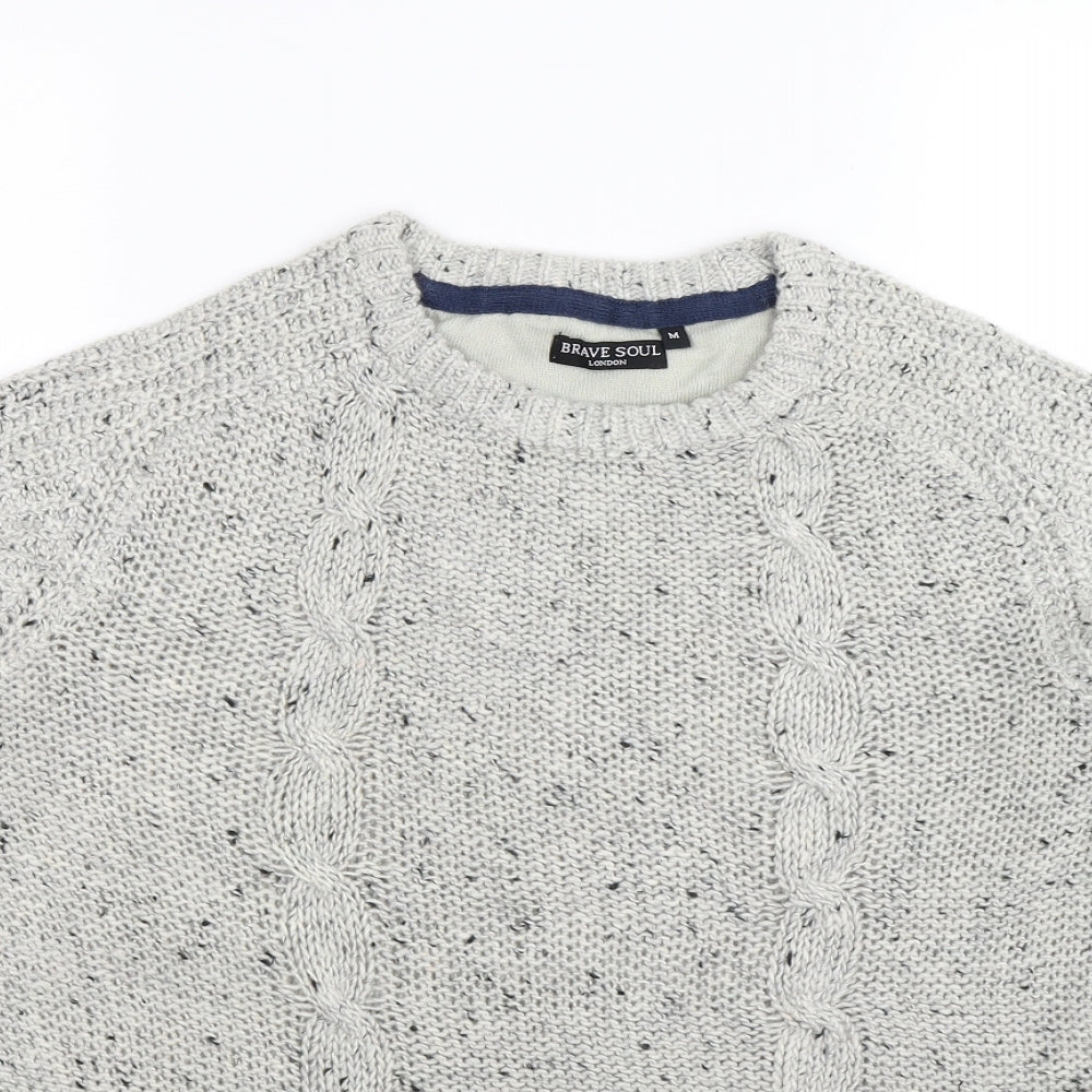 Brave Soul Mens Grey  Knit Pullover Jumper Size M