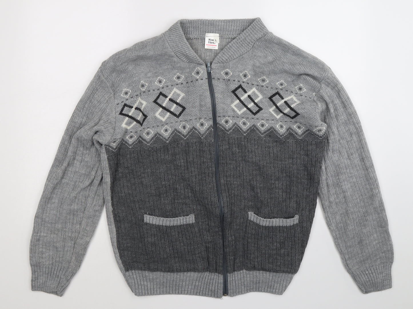 Marks and Spencer Mens Grey Geometric Knit Cardigan Jumper Size L