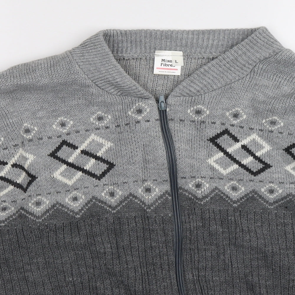 Marks and Spencer Mens Grey Geometric Knit Cardigan Jumper Size L